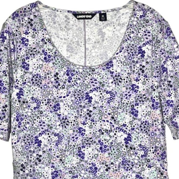 Lands' End Short Sleeve “Fit and Flatter” Floral Dress - Lavender/Purple - M - Picture 3 of 9